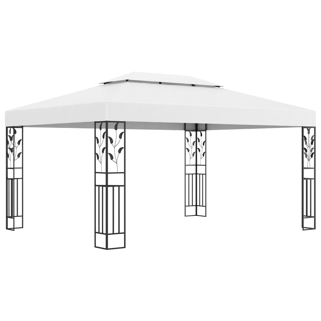 Gazebo with Double Roof&LED String Lights 3x4 m White