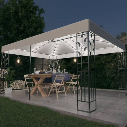 Gazebo with Double Roof&LED String Lights 3x4 m White