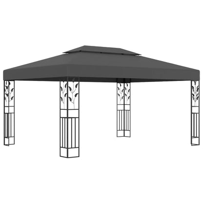 Gazebo with Double Roof&LED String Lights 3x4m Anthracite