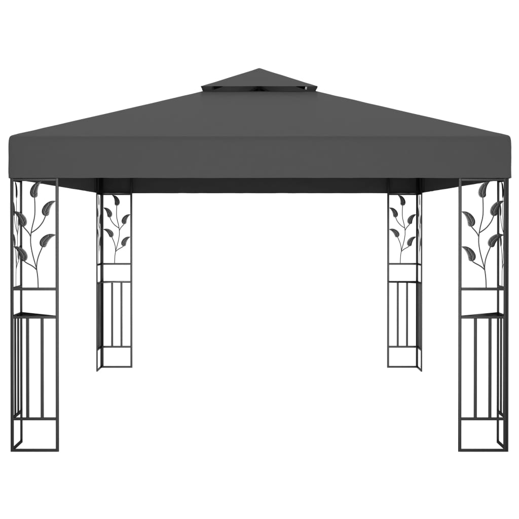 Gazebo with Double Roof&LED String Lights 3x4m Anthracite