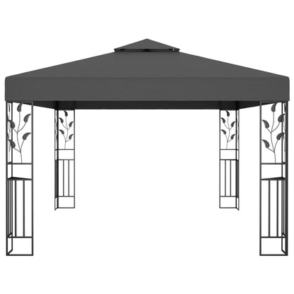 Gazebo with Double Roof&LED String Lights 3x4m Anthracite