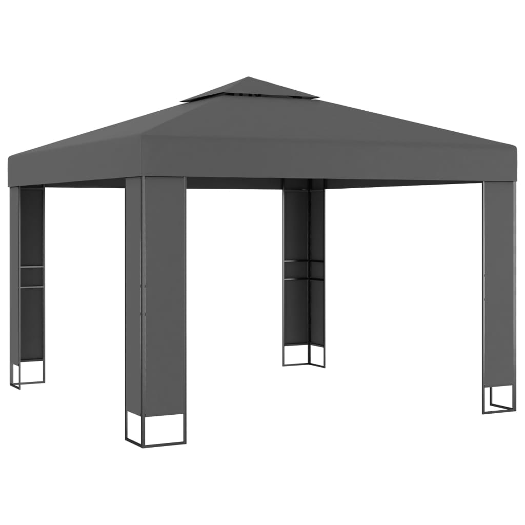 Gazebo with Double Roof&LED String Lights 3x3 m Anthracite