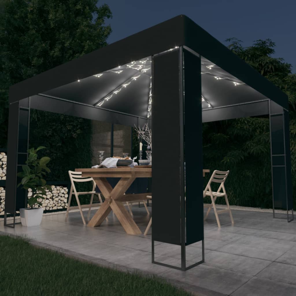 Gazebo with Double Roof&LED String Lights 3x3 m Anthracite