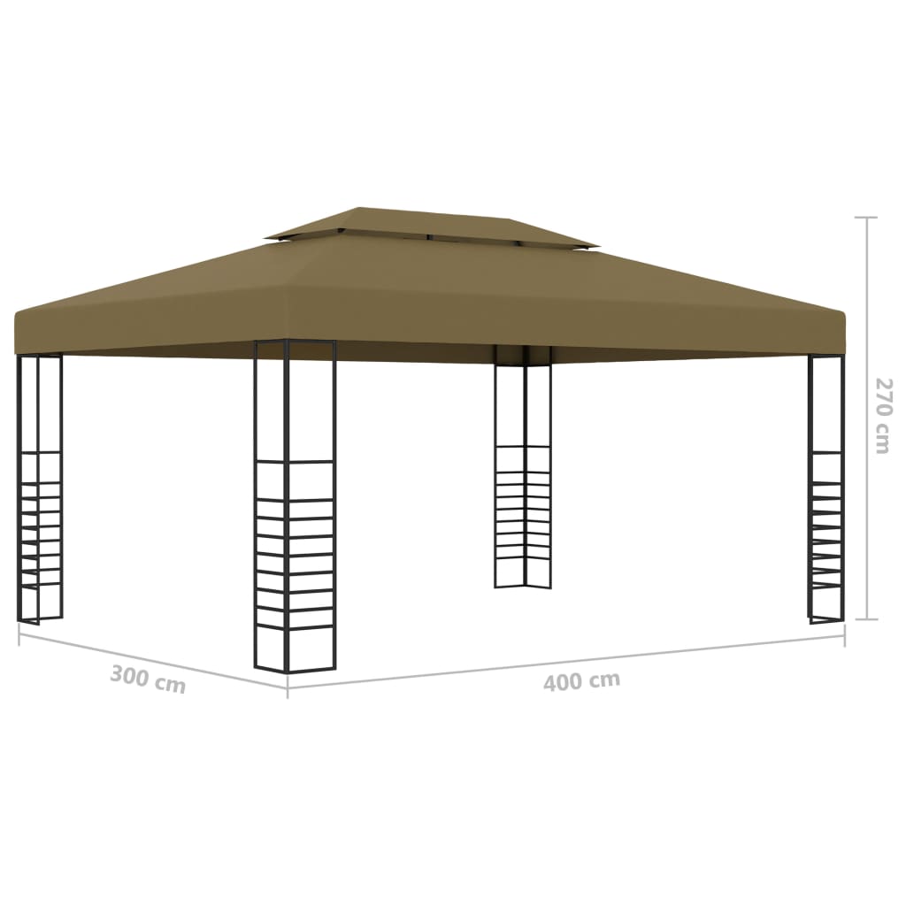 Gazebo with LED String Lights 3x4 m Taupe