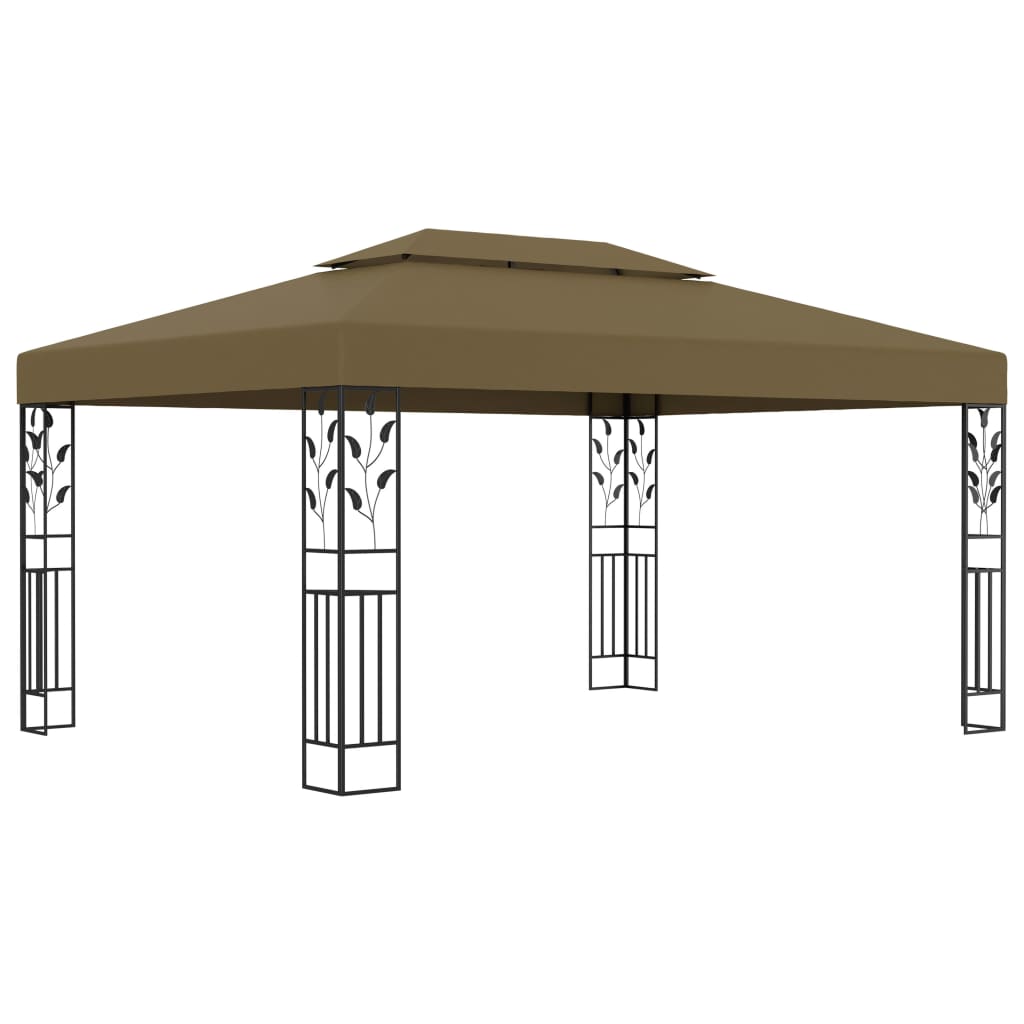 Gazebo with Double Roof&LED String Lights 3x4 m Taupe