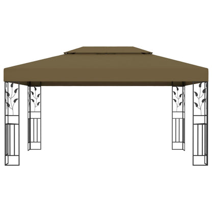 Gazebo with Double Roof&LED String Lights 3x4 m Taupe