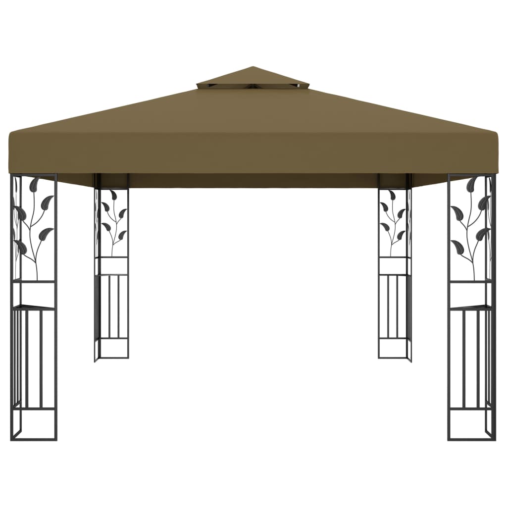 Gazebo with Double Roof&LED String Lights 3x4 m Taupe