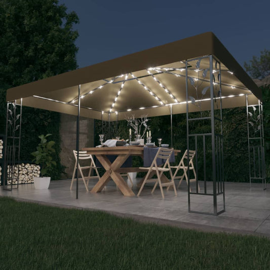 Gazebo with Double Roof&LED String Lights 3x4 m Taupe