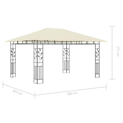 Gazebo with Mosquito Net&LED String Lights 4x3x2.73 m Cream