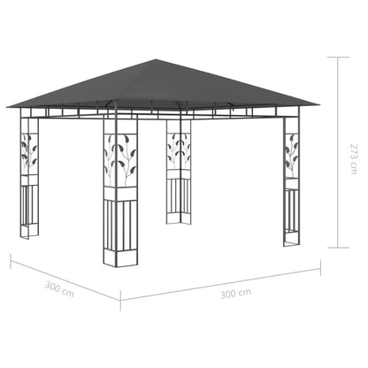 Gazebo with Mosquito Net&LED String Lights 3x3x2.73m Anthracite