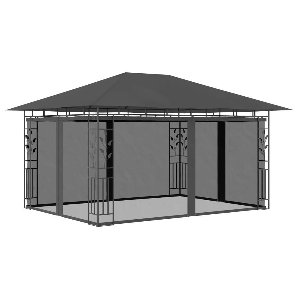 Gazebo with Mosquito Net&LED String Lights 4x3x2.73m Anthracite