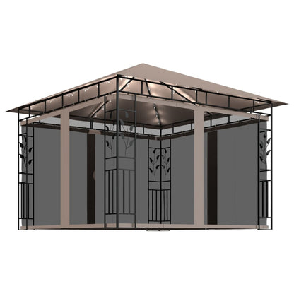 Gazebo with Mosquito Net&LED String Lights 3x3x2.73 m Taupe