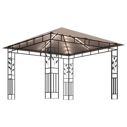 Gazebo with Mosquito Net&LED String Lights 3x3x2.73 m Taupe