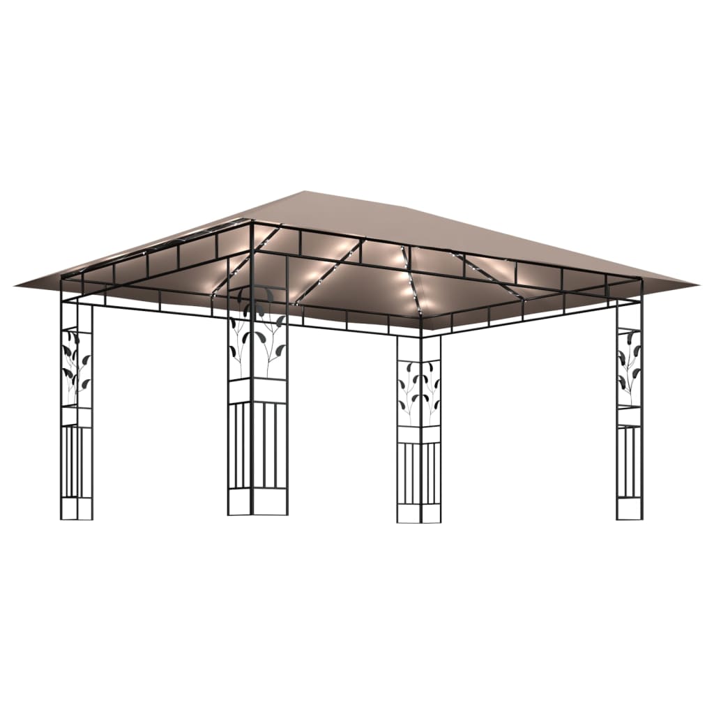 Gazebo with Mosquito Net&LED String Lights 4x3x2.73 m Taupe