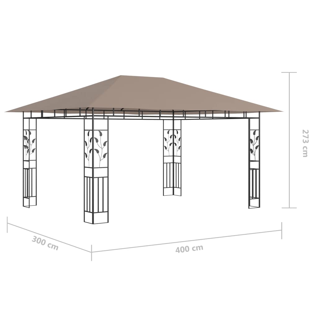 Gazebo with Mosquito Net&LED String Lights 4x3x2.73 m Taupe