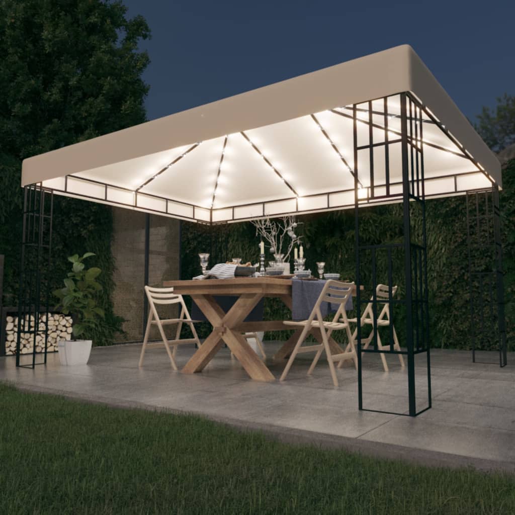 Gazebo with LED String Lights 3x4 m Cream