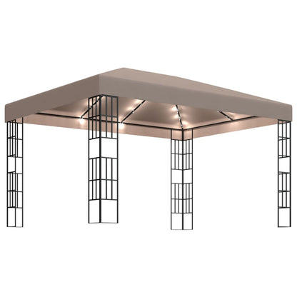 Gazebo with LED String Lights 4x3 m Taupe