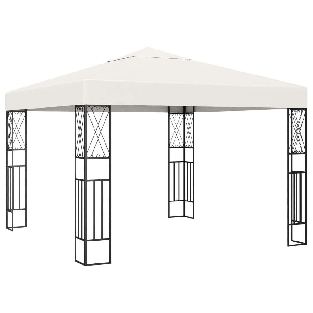 Gazebo with LED String Lights 3x3 m Cream Fabric