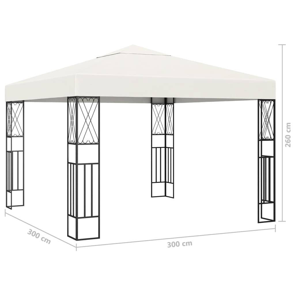 Gazebo with LED String Lights 3x3 m Cream Fabric