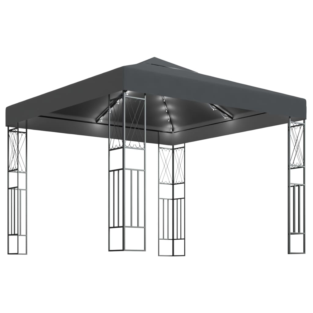 Gazebo with LED String Lights 3x3 m Anthracite Fabric