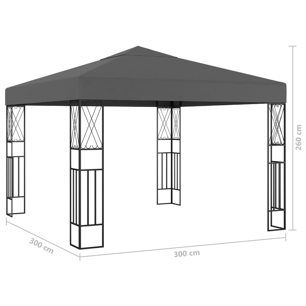 Gazebo with LED String Lights 3x3 m Anthracite Fabric