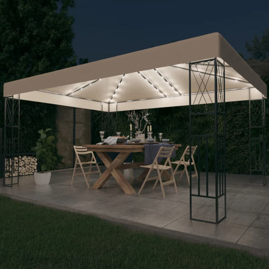 Gazebo with LED String Lights 3x4 m Cream Fabric