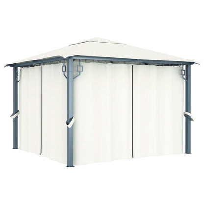 Gazebo with Curtain&LED String Lights 3x3 m Cream Aluminium