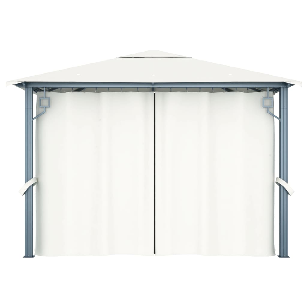 Gazebo with Curtain&LED String Lights 3x3 m Cream Aluminium