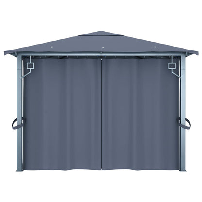 Gazebo with Curtain&LED String Lights 4x3 m Anthracite Aluminium