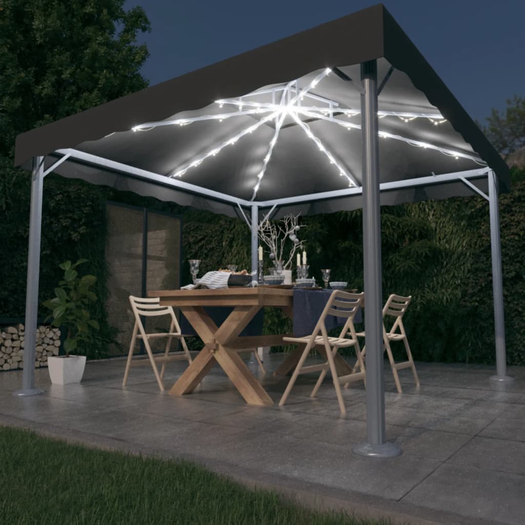 Gazebo with LED String Lights 300x300 cm Anthracite Aluminium