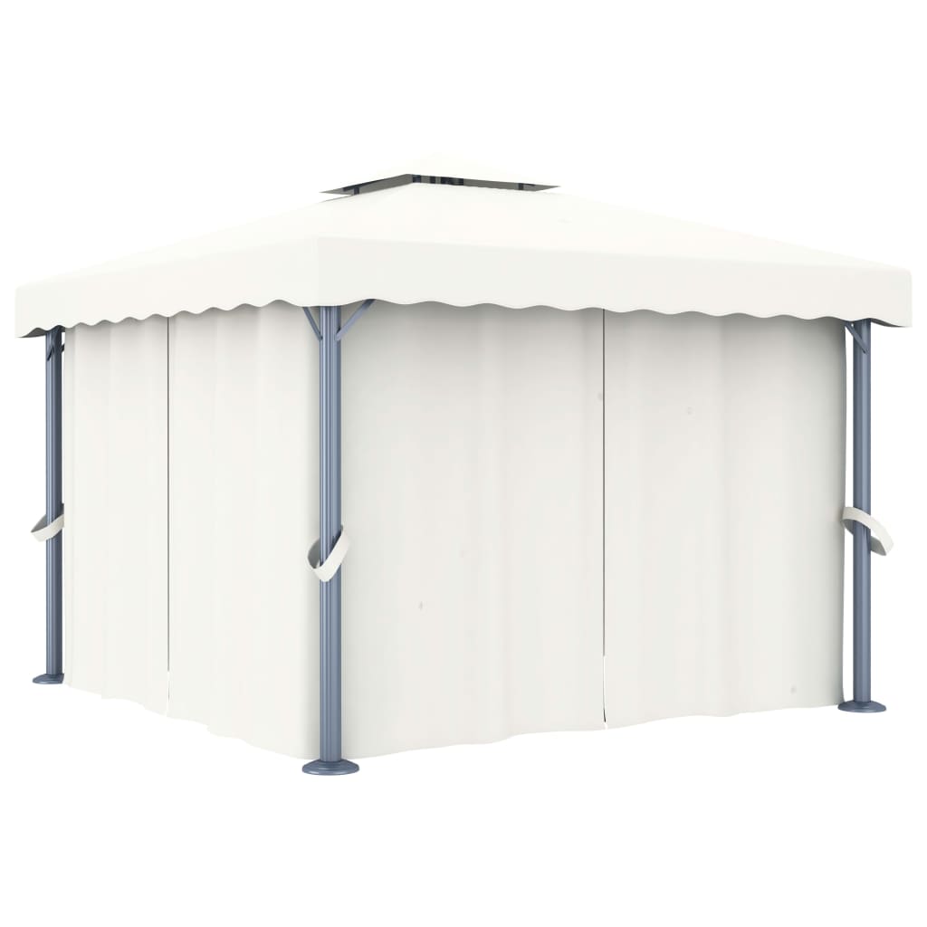 Gazebo with Curtain&LED String Lights 3x3 m Cream White