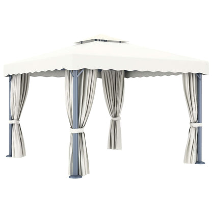 Gazebo with Curtain&LED String Lights 3x3 m Cream White