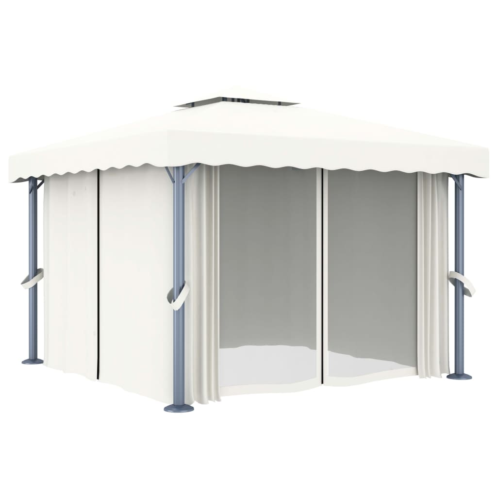 Gazebo with Curtain&LED String Lights 3x3 m Cream White