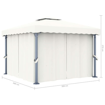 Gazebo with Curtain&LED String Lights 3x3 m Cream White