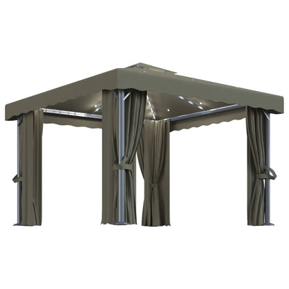 Gazebo with Curtain&LED String Lights 3x3 m Taupe