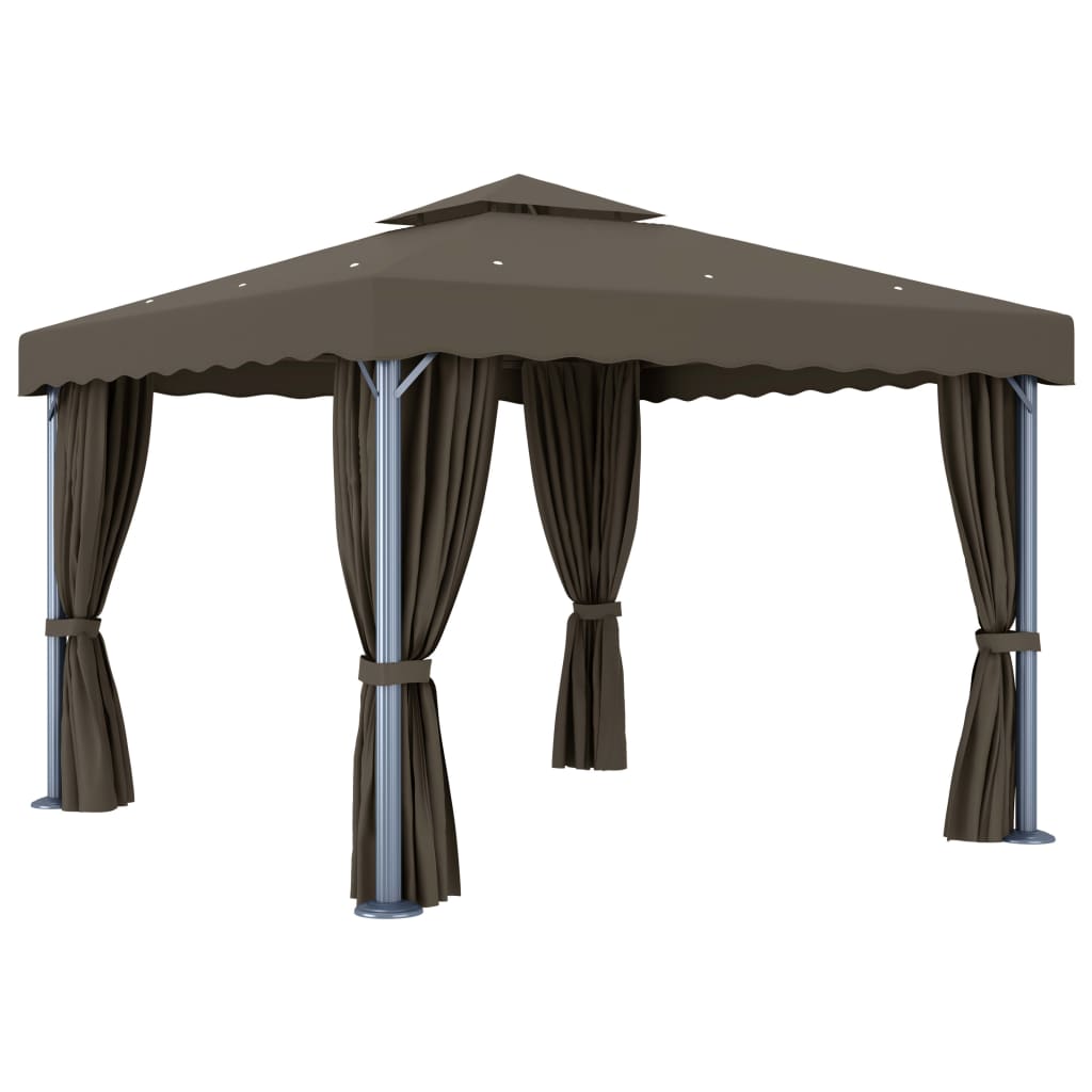 Gazebo with Curtain&LED String Lights 3x3 m Taupe