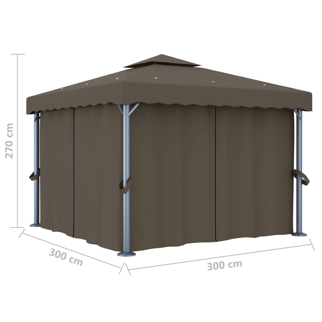 Gazebo with Curtain&LED String Lights 3x3 m Taupe