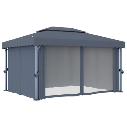 Gazebo with Curtain&LED String Lights 4x3 m Anthracite