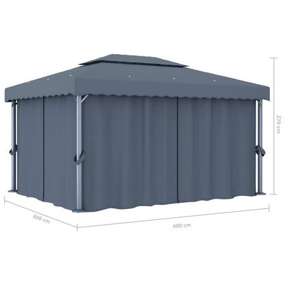 Gazebo with Curtain&LED String Lights 4x3 m Anthracite