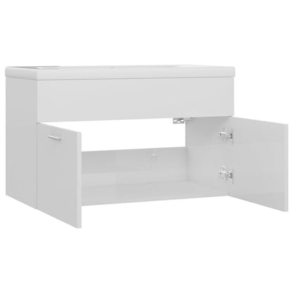 Sink Cabinet with Built-in Basin High Gloss White Engineered Wood