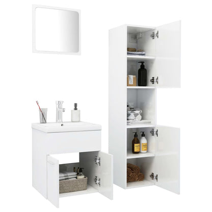 Bathroom Furniture Set High Gloss White Engineered Wood