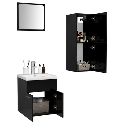 Bathroom Furniture Set Black Engineered Wood