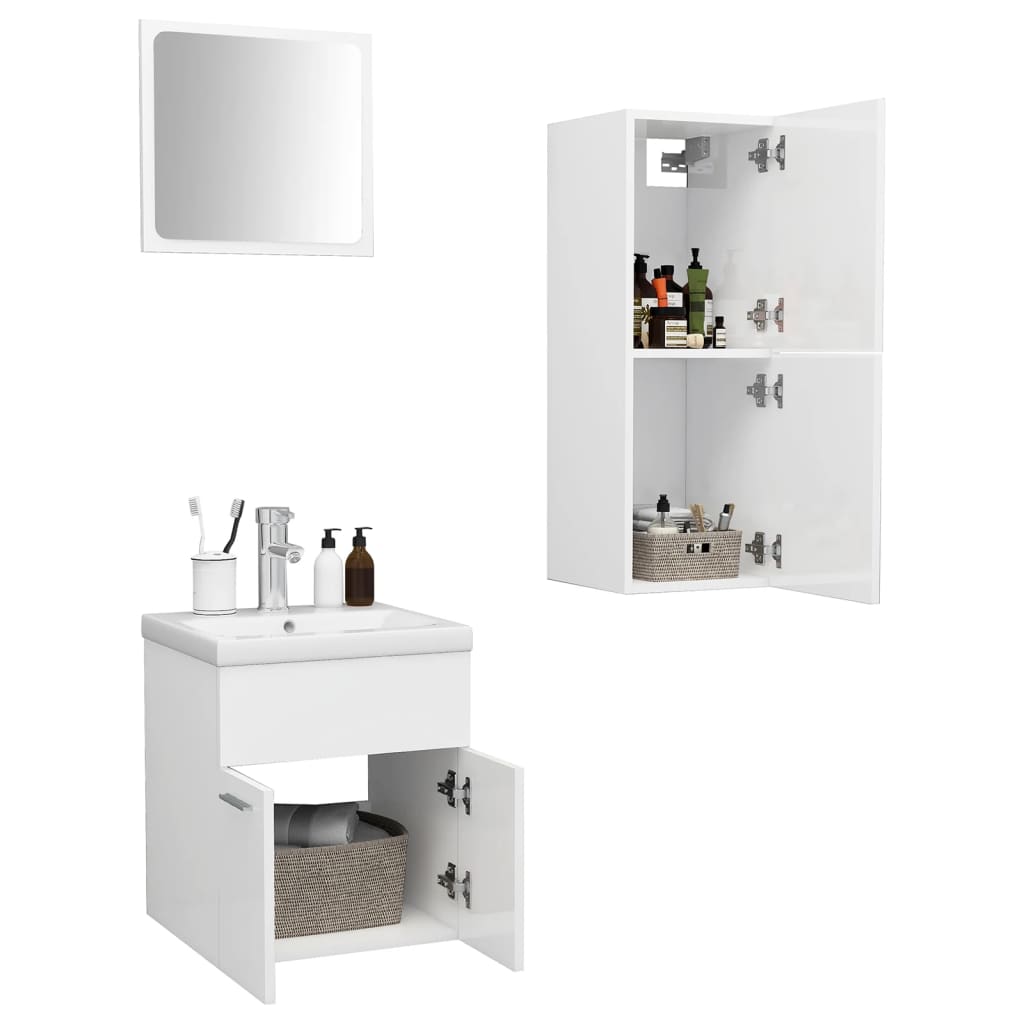 Bathroom Furniture Set High Gloss White Engineered Wood