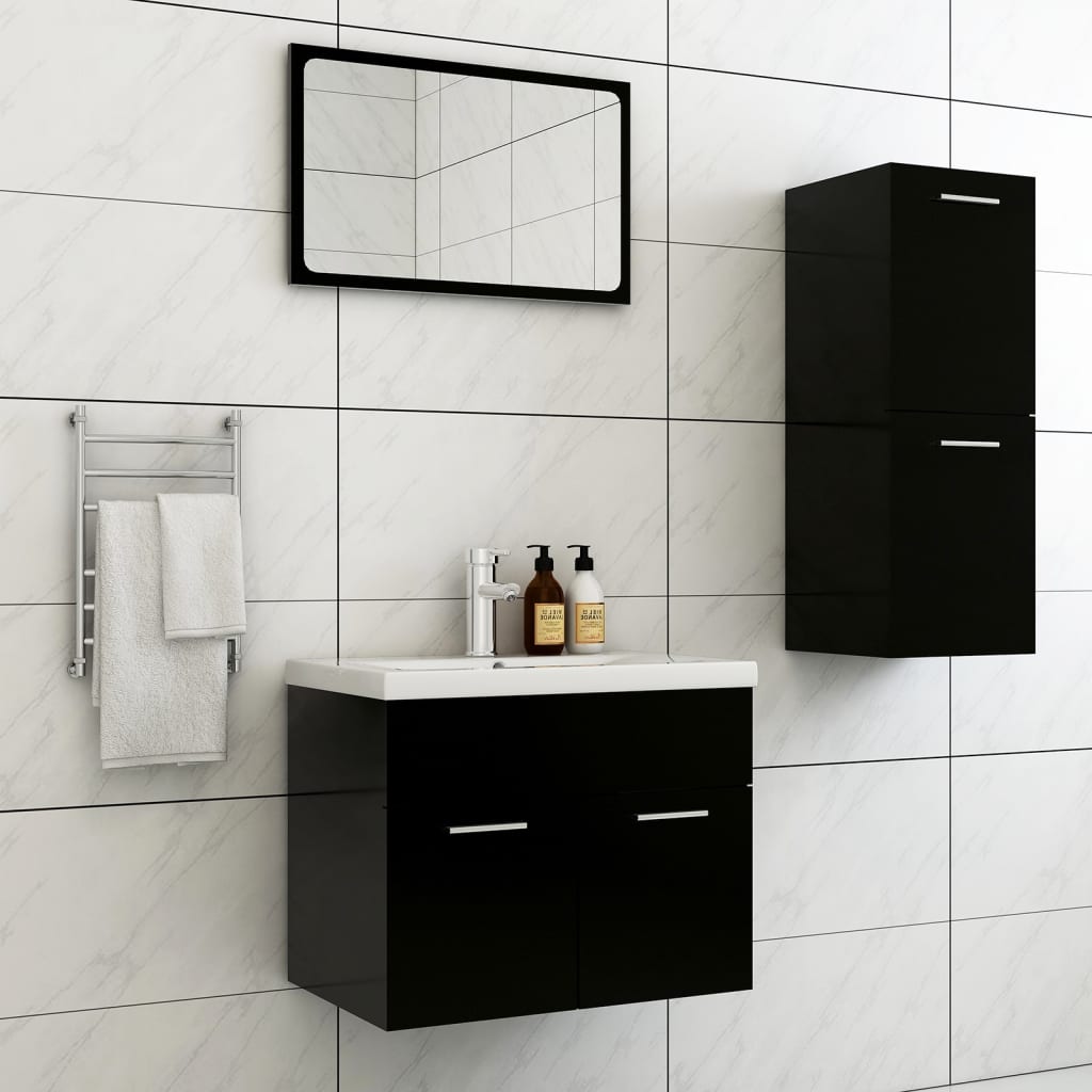 Bathroom Furniture Set Black Engineered Wood