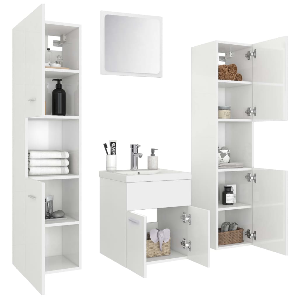 Bathroom Furniture Set High Gloss White Engineered Wood