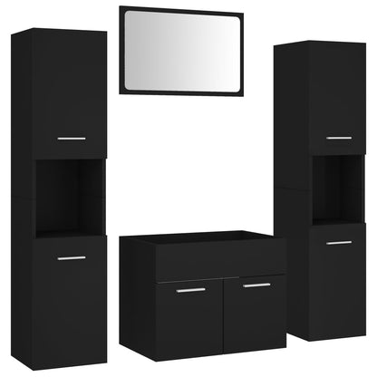 Bathroom Furniture Set Black Engineered Wood