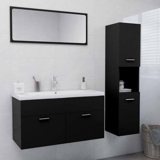 Bathroom Furniture Set Black Engineered Wood