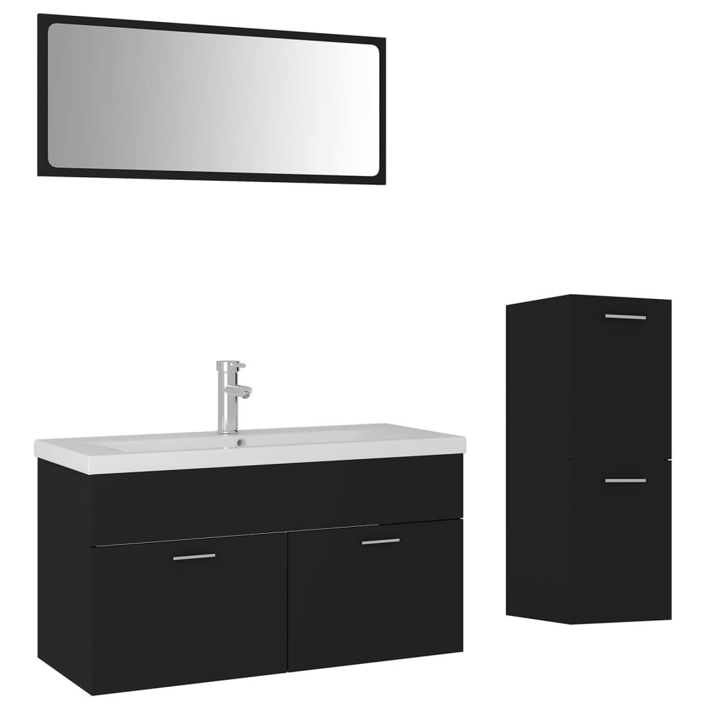 Bathroom Furniture Set Black Engineered Wood