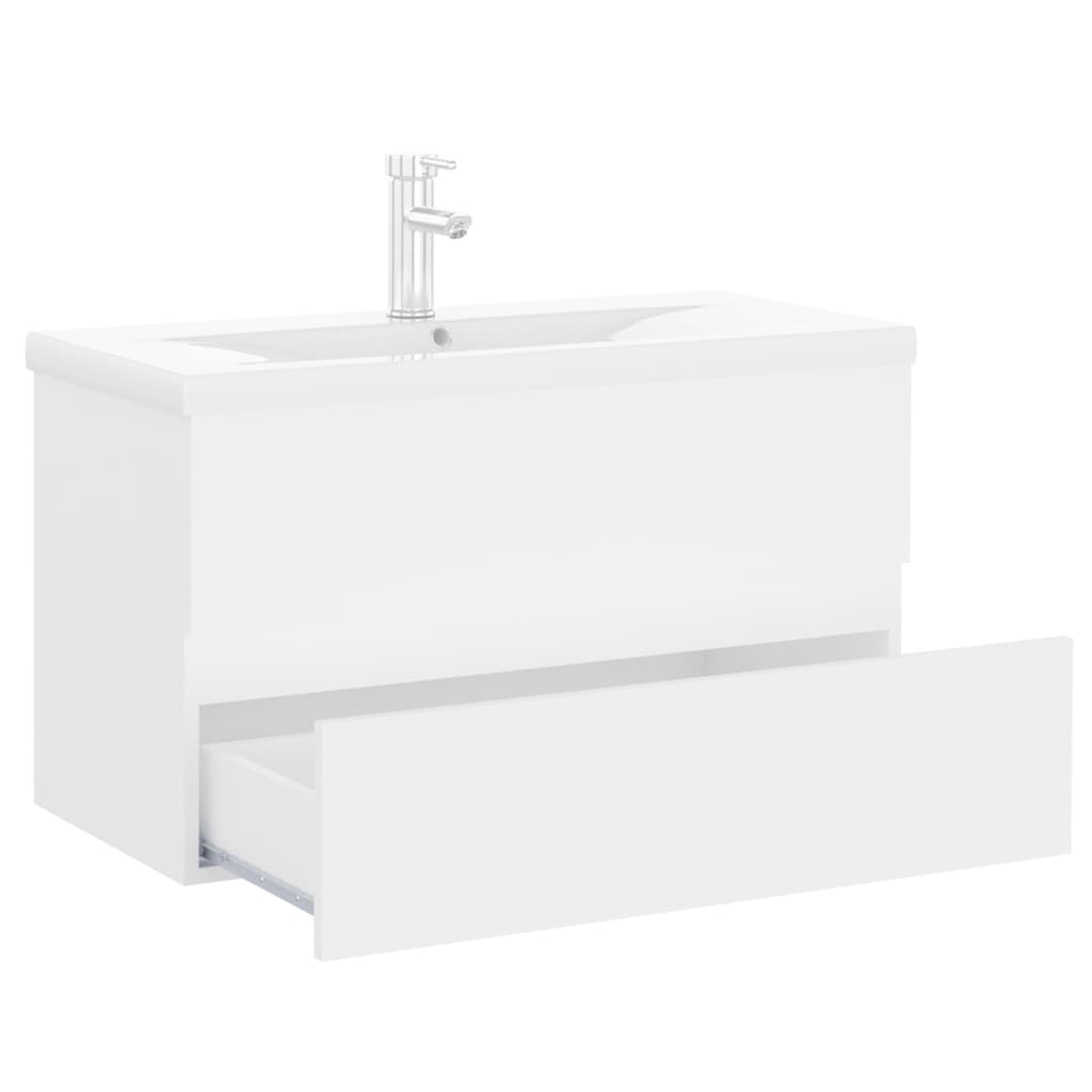 Sink Cabinet with Built-in Basin White Engineered Wood