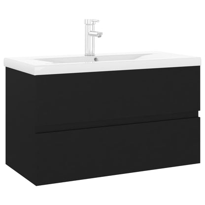 Sink Cabinet with Built-in Basin Black Engineered Wood